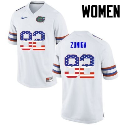 Women's Florida Gators #92 Jabari Zuniga NCAA Nike White USA Flag Fashion Authentic Stitched College Football Jersey HCO4562LB